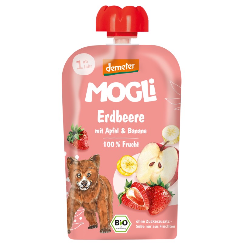 ECO Piure capsuni, mere si banane, 1 an+, Mogli, 100g