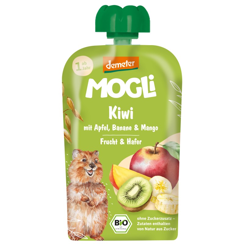 ECO Piure cu kiwi, banane, mere, mango si ovaz, 1 an+, Mogli, 100g