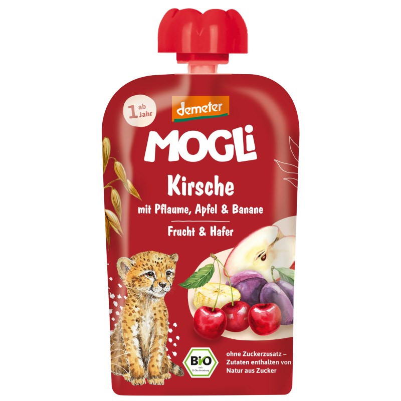 ECO Piure cu visine, prune, banane, mere si ovaz, 1 an+, Mogli, 100g 