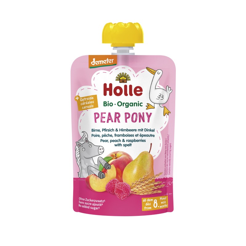 ECO Pear Pony - Piure de pere, piersici si zmeura cu grau spelta 100g